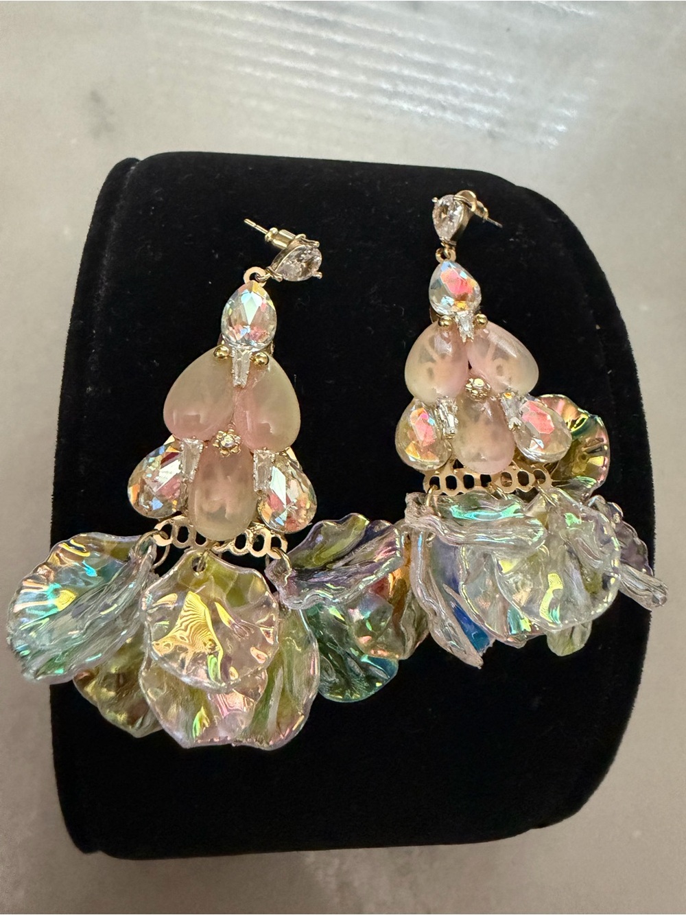 Crystal-Embellished Iridescent Petal Drop Earrings - Women Jewelry - Picture 2 of 4